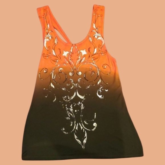 BKE Boutique Racer Back Tank. Size Small. Orange & Black with Silver Applique. - Picture 6 of 7